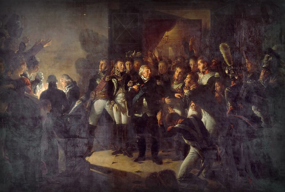 Антуан Жан Гро. "Отъезд Людовика XVIII из дворца Тюильри в ночь с 19 на 20 марта 1815 года". 1816.